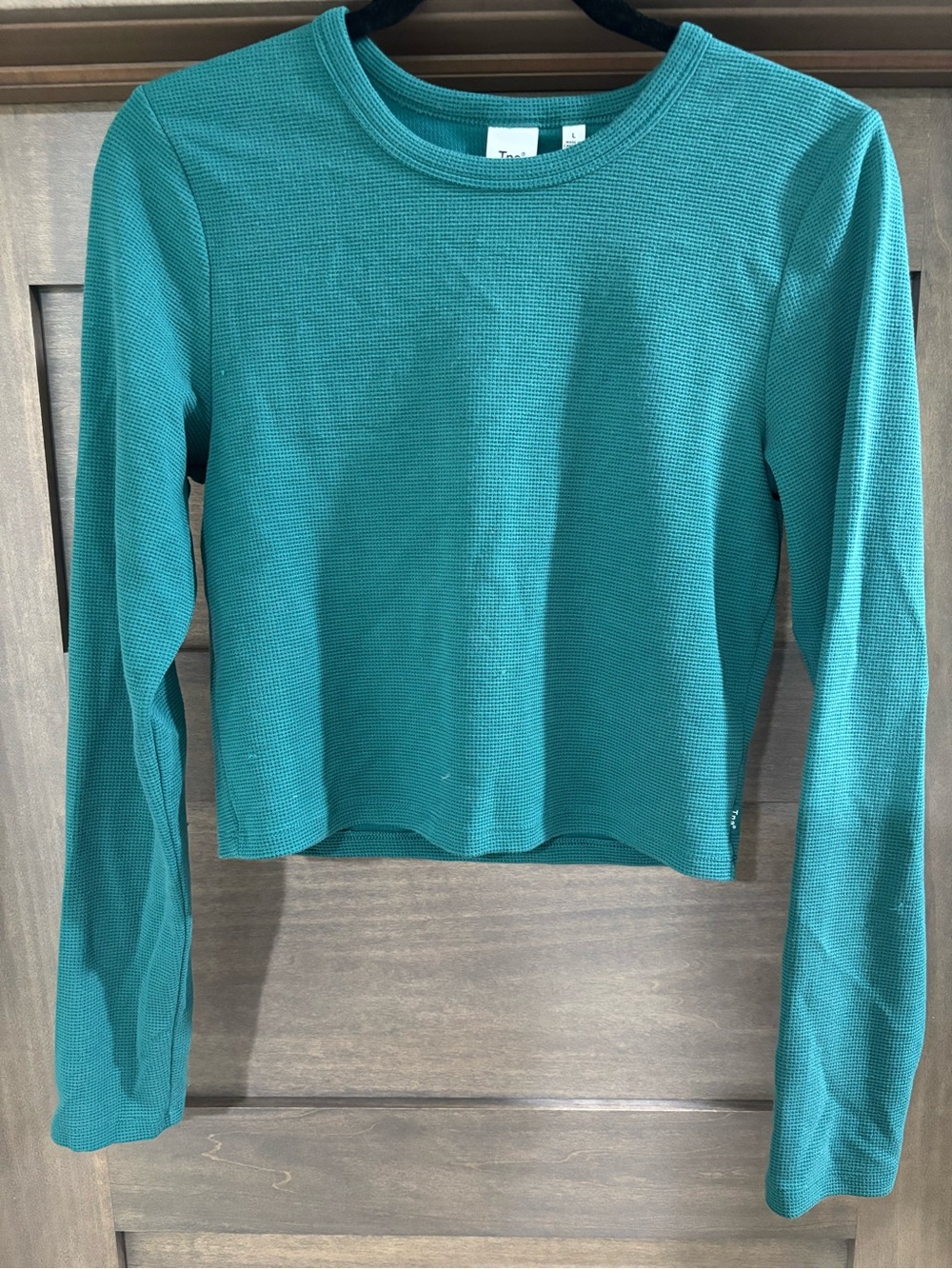 TNA Teal Long-Sleeve Waffle Crew Neck Top